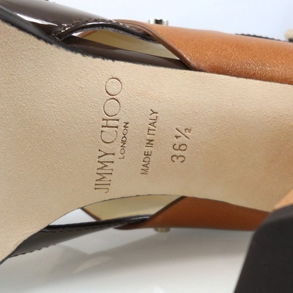 NIB$945 JIMMY CHOO Aix 85 Cross Strap Slingback Sandals Brown Mix Leather 36.5 - Picture 14 of 16